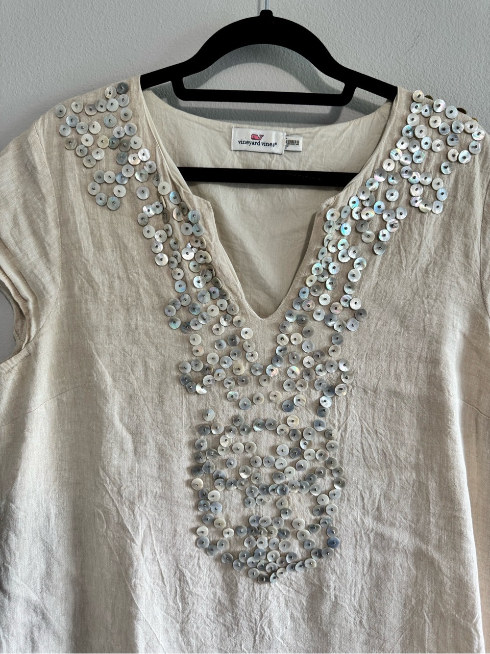 Vineyard Vines Cream Embellished V-Neck Tunic - Picture 2 of 7